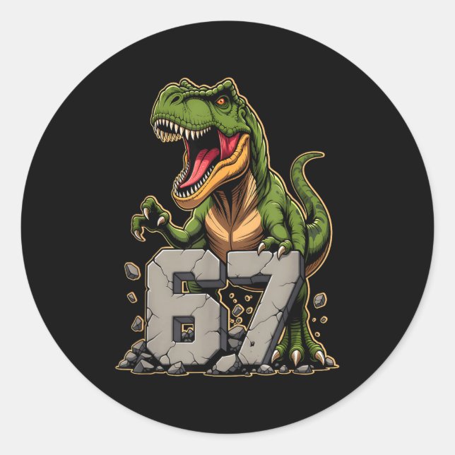 Pegatina Redonda T-rex Dinosaur Funny Six Seven Meme Cool Tyrannosa (Anverso)