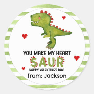 Pegatina Redonda T-Rex Dinosaur Haces Que Mi Corazón Saur San Valen