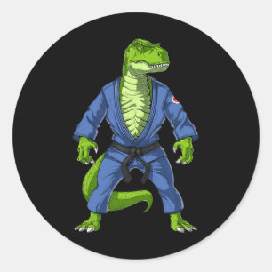 Pegatina Redonda T-rex Dinosaur Jiu-jitsu Judo Ninja Artes Marciale