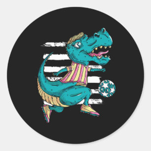 Pegatina Redonda T-rex Dinosaur Juega Fútbol - Diseño Trex