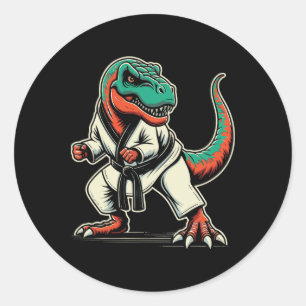 Pegatina Redonda T-rex Dinosaur Karate Artes Marciales Taekwondo
