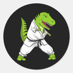 Pegatina Redonda T-rex Dinosaur Karate Kickboxing Artes Marciales J