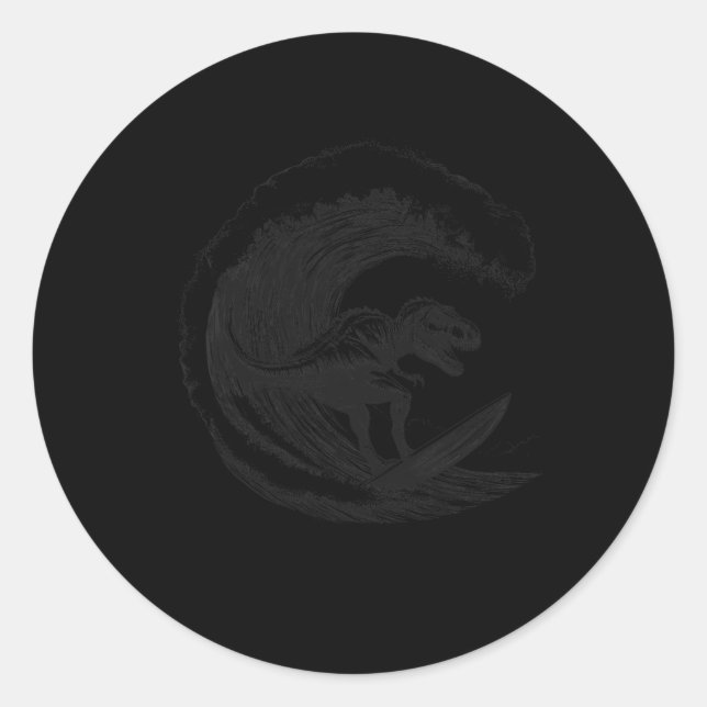 Pegatina Redonda T-rex Dinosaur Surfing Surf Tabla de Surf Surfista (Anverso)