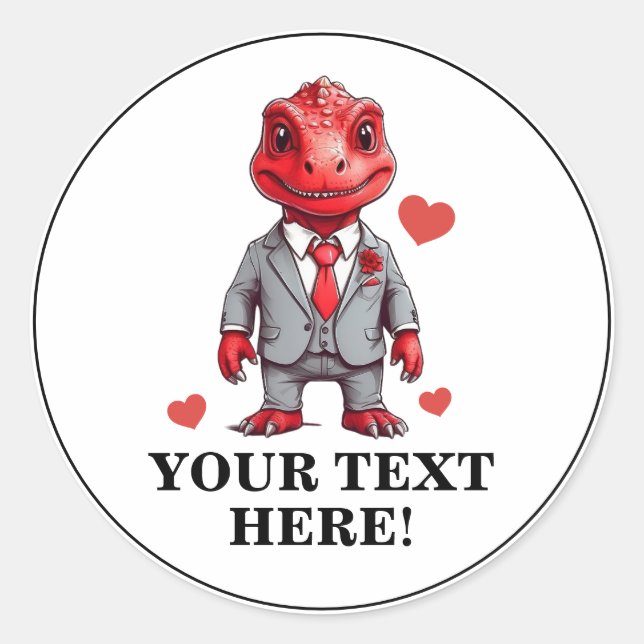Pegatina Redonda T-rex formal personalizado en blanco y rojo de Gua (Anverso)