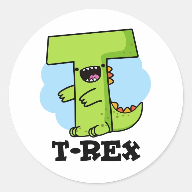 Pegatina Redonda T-Rex Funny Alphabet Dinosaur Pun (Anverso)