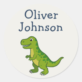 Pegatina Redonda T-Rex Personalizado Nombre de Dinosaurio Lindo par