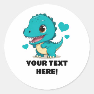 Pegatina Redonda T-rex personalizado Verde azulado y blanco
