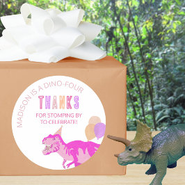 Pegatina Redonda T-Rex Rosa Cute Cualquier Dinosaurio De Edad Graci