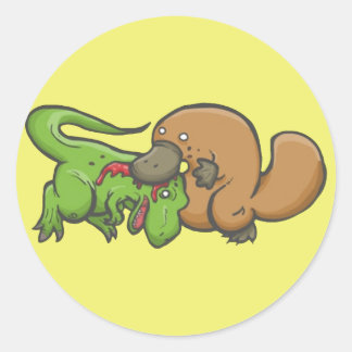 Pegatina Redonda T-rex vs Platypus