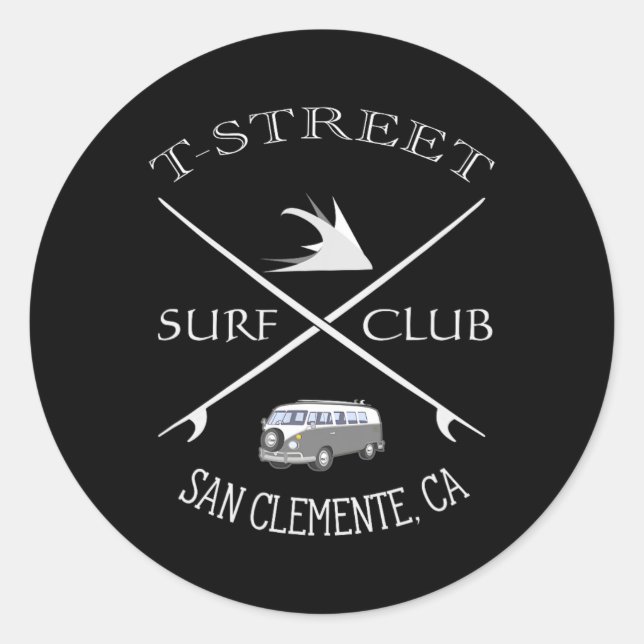 Pegatina Redonda T-street Surf Club San Clemente California  (Anverso)