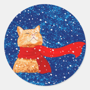 Pegatina Redonda Tabby ama Nieve