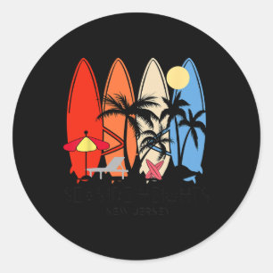 Pegatina Redonda Tabla de surf retro vintage de Seaside Heights Nue
