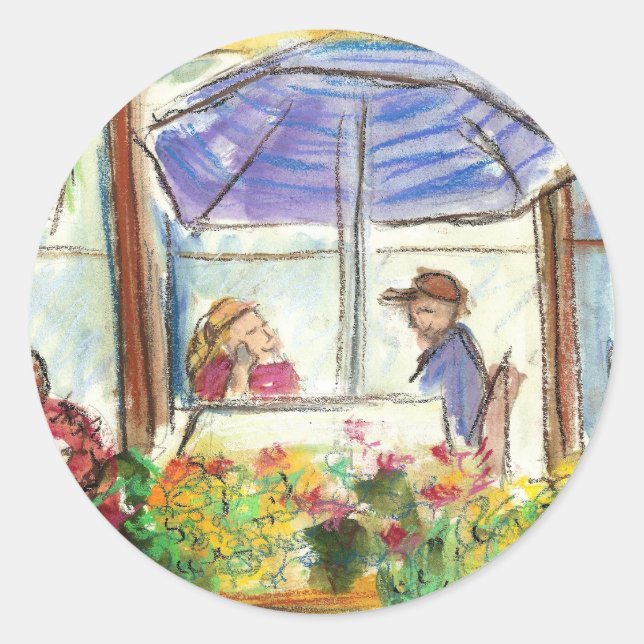 Pegatina Redonda Tabla para dos Pegatinas (Pike Place Seattle) (Anverso)