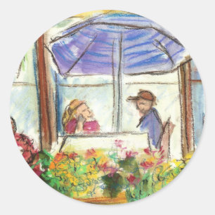 Pegatina Redonda Tabla para dos Pegatinas (Pike Place Seattle)