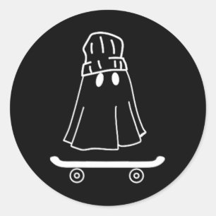 Pegatina Redonda Tablas de skate y niños patinadores con fantasmas