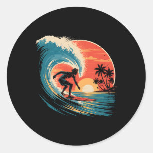 Pegatina Redonda Tablas de surf de surf de playa vintage retro surf