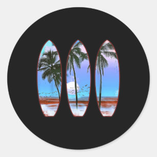 Pegatina Redonda Tablas de surf de surf vintage retro surfista