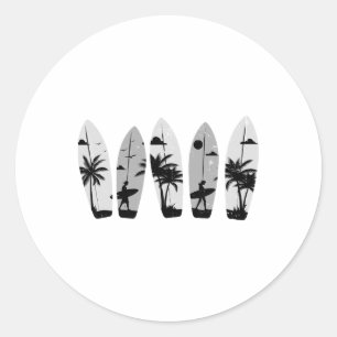 Pegatina Redonda Tablas de Surf Palmeras Surfing Surfista Playa Ver