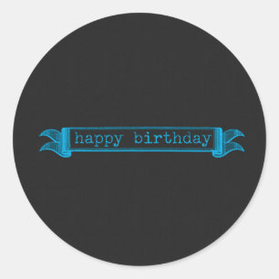 Pegatina Redonda Tablero azul de cumpleaños feliz