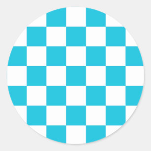 Pegatina Redonda Tablero de ajedrez clásico azul acuático