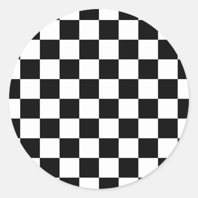 Pegatina Redonda tablero de damas blanco y negro (Anverso)
