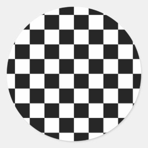 Pegatina Redonda tablero de damas en blanco y negro