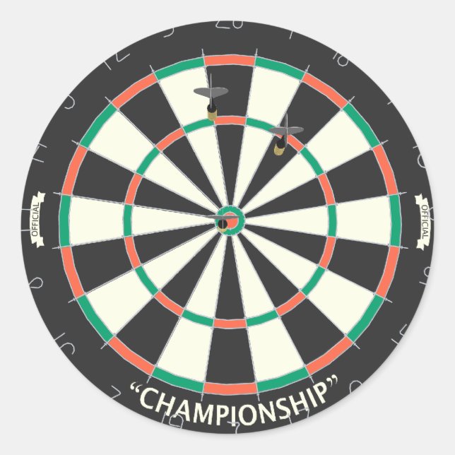 Pegatina Redonda Tablero y dardos: Modelo 3D: (Anverso)