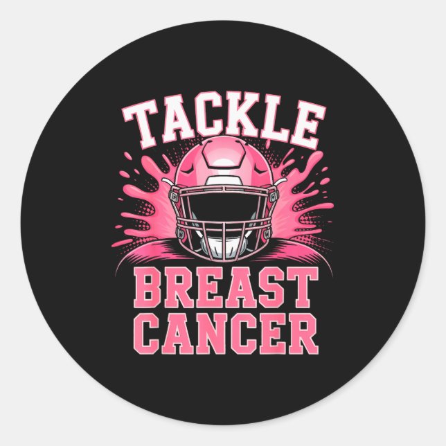 Pegatina Redonda Tackle Football Breast Cancer Awareness Nk Ribbon  (Anverso)