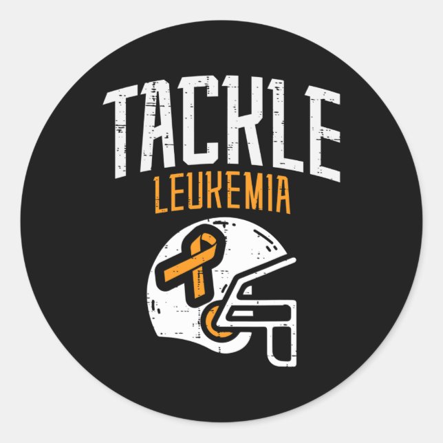 Pegatina Redonda Tackle Leukemia Helmet Orange Ribbon Blood Cancer  (Anverso)