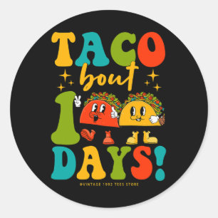 Pegatina Redonda Taco: 100 Días De Actividad Escolar