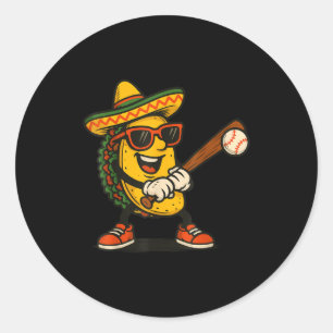 Pegatina Redonda Taco béisbol cinco de mayo