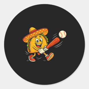 Pegatina Redonda Taco béisbol divertido mexicano fiesta sombrero ci