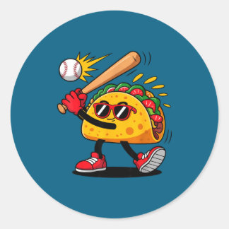 Pegatina Redonda Taco béisbol mexicano cinco de mayo hombres niños
