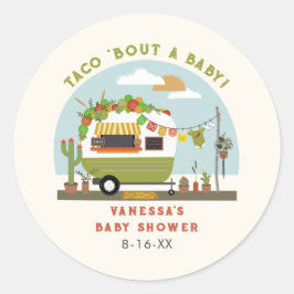 Pegatina Redonda Taco Bout A Baby Neutral Green Baby Shower