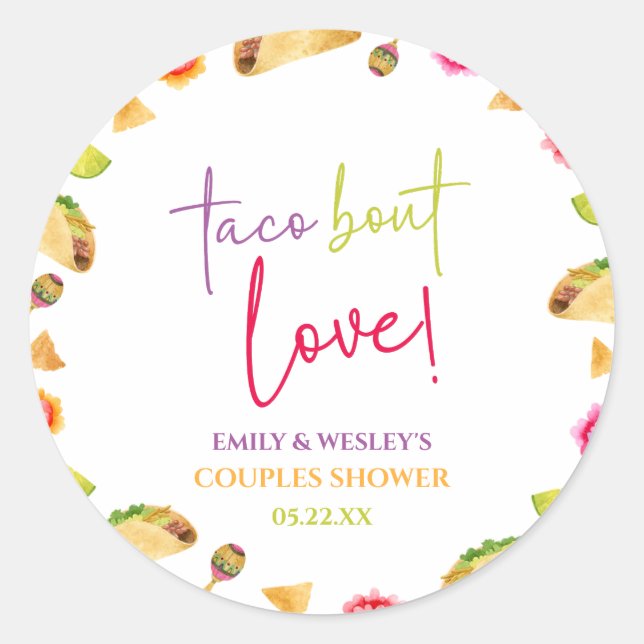 Pegatina Redonda ¡Taco Bout Love! Fiesta Boda Couples Shower (Anverso)