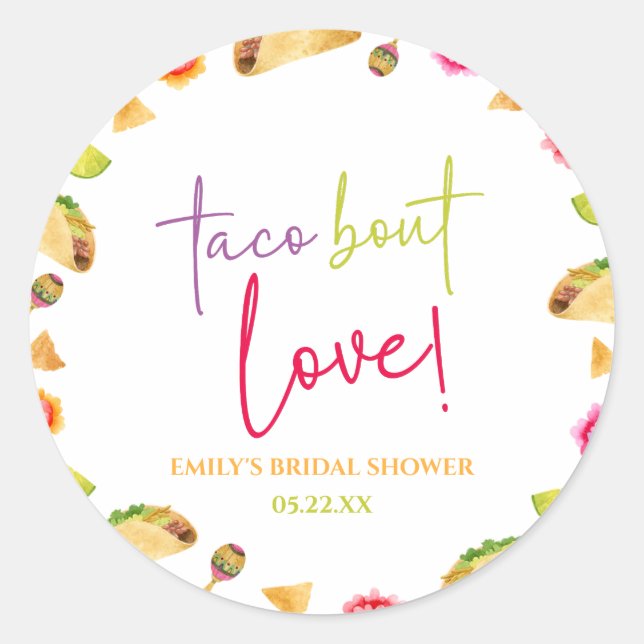 Pegatina Redonda ¡Taco Bout Love! Fiesta Bridal Shower (Anverso)