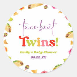 Pegatina Redonda ¡Taco Bout Twins! Fiesta Baby Shower