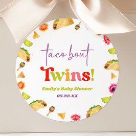 Pegatina Redonda ¡Taco Bout Twins! Fiesta Baby Shower