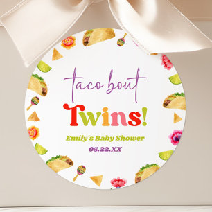 Pegatina Redonda ¡Taco Bout Twins! Fiesta Baby Shower
