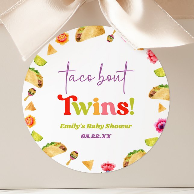 Pegatina Redonda ¡Taco Bout Twins! Fiesta Baby Shower (Subido por el creador)