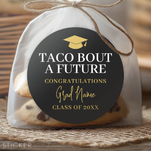 Pegatina Redonda Taco Bout un Futuro - Nombre de Graduado Negro Oro