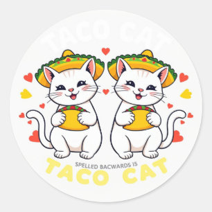 Pegatina Redonda Taco Cat Palindrome Fiesta Cuta Chibi Art