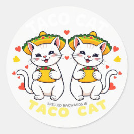 Pegatina Redonda Taco Cat Palindrome Fiesta Cuta Chibi Art