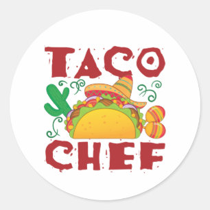 Pegatina Redonda Taco Chef Taco Truck