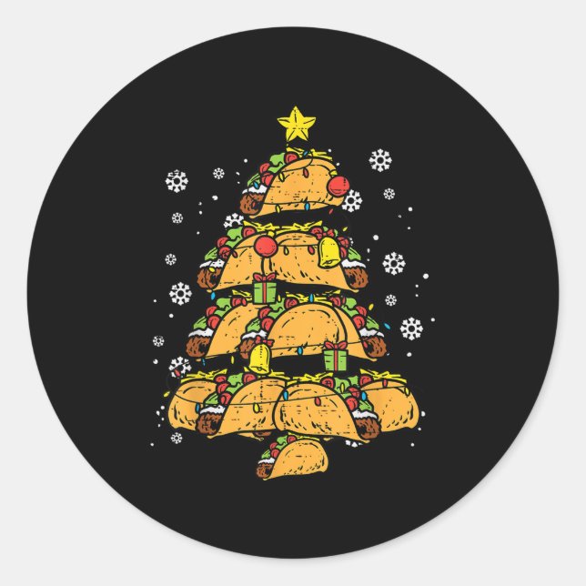 Pegatina Redonda Taco Christmas Tree Xmas Mexican Food  (Anverso)