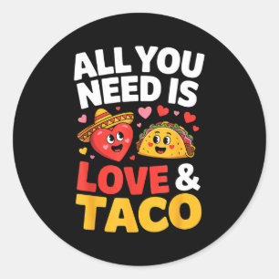 Pegatina Redonda Taco cinco de mayo amor tierno corazón sombrero co