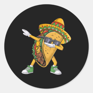 Pegatina Redonda Taco Dabbing Cinco De Mayo Graciosa Comida Mexican