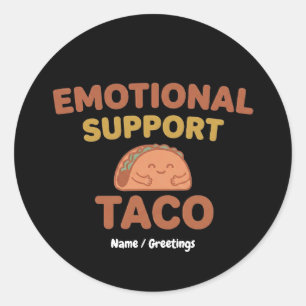 Pegatina Redonda Taco de Apoyo Emocional Divertido Retro Kawaii Con
