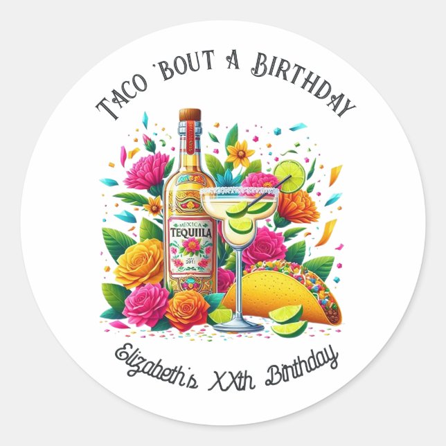 Pegatina Redonda “¡Taco de Cumpleaños!” Fiesta (Anverso)