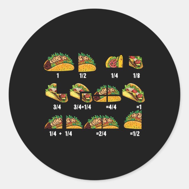 Pegatina Redonda Taco Fracción Math Math De Vuelta A La Escuela Edu (Anverso)